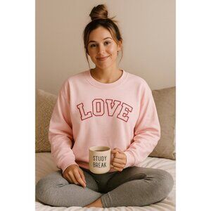 Workshop Republic Clothing Love Appliqué Pink Crewneck Sweatshirt‎ Women's Large